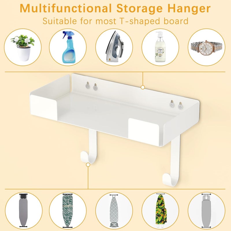 JUYSON Ironing Board Holder Wall Mount, Iron Board Storage Hanger for Laundry Rooms, Iron and Ironing Board Set Holder (White-with Shelf) - Image 3